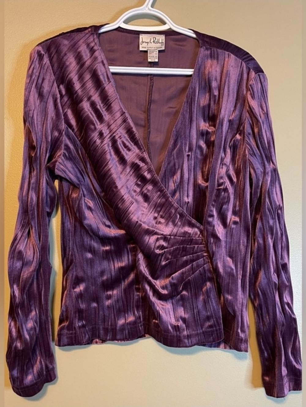 Joseph Ribkoff Vintage Purple Velvet Faux Wrap Top Made in Canada Size 12